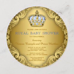 Fancy Prince Baby shower Baby Blue Gold Kaart