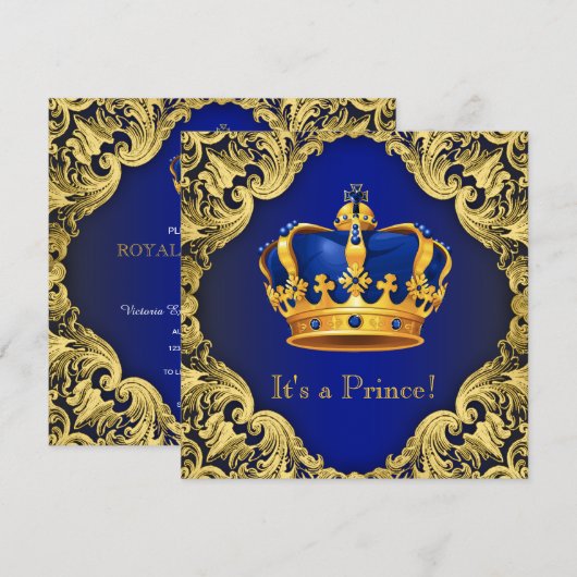 Fancy Prince Baby shower blauw goud Kaart (Voorkant / Achterkant)