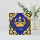 Fancy Prince Baby shower blauw goud Kaart (Staand voorkant)