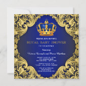 Fancy Prince Baby shower blauw goud Kaart (Achterkant)