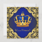 Fancy Prince Baby shower blauw goud Kaart (Voorkant)