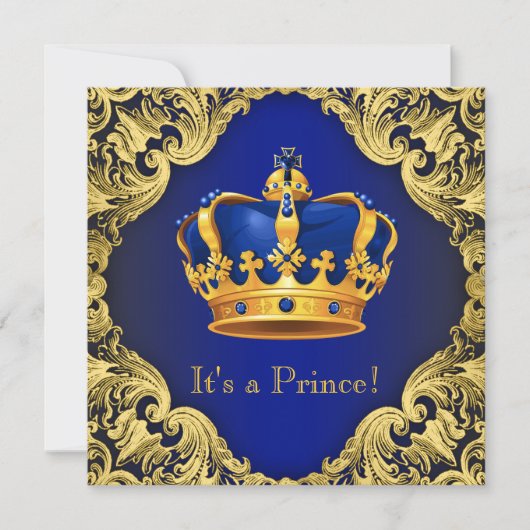Fancy Prince Baby shower blauw goud Kaart (Voorkant)