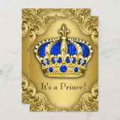 Fancy Prince Baby shower Blue en Gold Kaart (Voorkant / Achterkant)