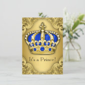 Fancy Prince Baby shower Blue en Gold Kaart (Staand voorkant)