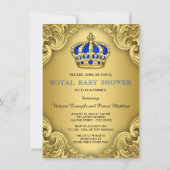 Fancy Prince Baby shower Blue en Gold Kaart (Achterkant)