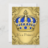 Fancy Prince Baby shower Blue en Gold Kaart (Voorkant)