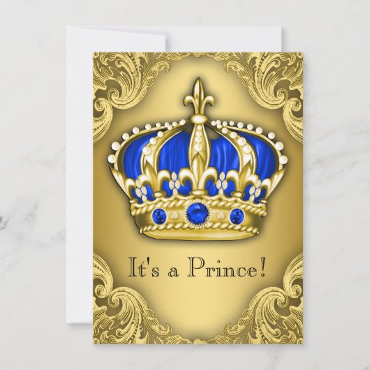 Fancy Prince Baby shower Blue en Gold Kaart (Voorkant)