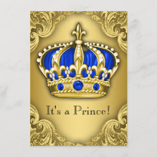 Fancy Prince Baby shower Blue en Gold Kaart
