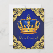 Fancy Prince Baby shower Blue en Gold Kaart (Voorkant)