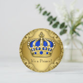 Fancy Prince Baby shower Blue en Gold Kaart (Staand voorkant)