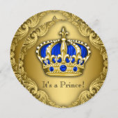 Fancy Prince Baby shower Blue en Gold Kaart (Voorkant / Achterkant)
