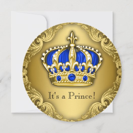 Fancy Prince Baby shower Blue en Gold Kaart (Voorkant)