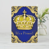 Fancy Prince Baby shower Blue en Gold Kaart (Staand voorkant)