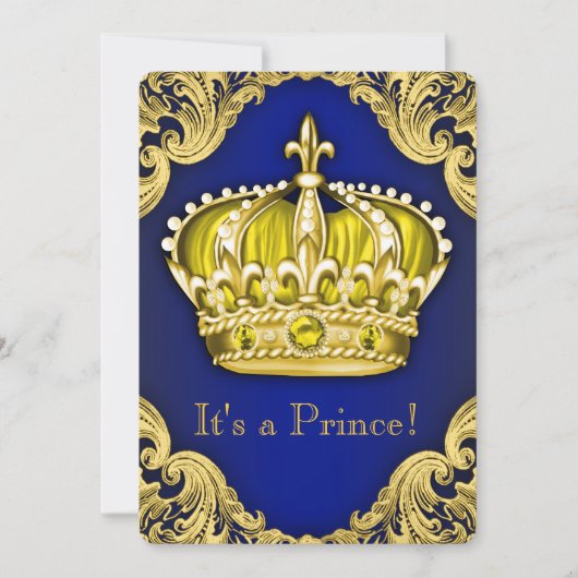 Fancy Prince Baby shower Blue en Gold Kaart (Voorkant)