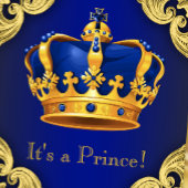 Fancy Prince Baby shower Blue en Gold Kaart