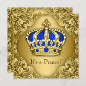 Fancy Prince Baby shower Blue en Gold Kaart (Voorkant / Achterkant)