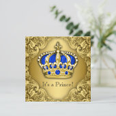 Fancy Prince Baby shower Blue en Gold Kaart (Staand voorkant)