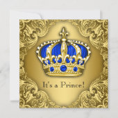Fancy Prince Baby shower Blue en Gold Kaart (Voorkant)