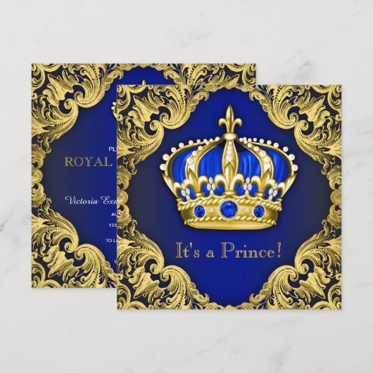 Fancy Prince Baby shower Blue Kaart (Voorkant / Achterkant)