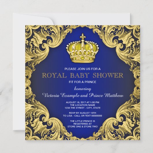 Fancy Prince Baby shower Kaart (Achterkant)