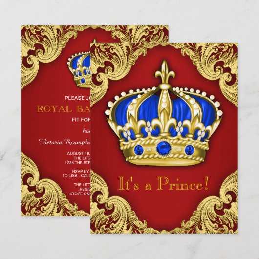Fancy Prince Baby shower Red Kaart (Voorkant / Achterkant)