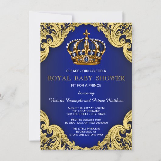Fancy Prince Baby Shower-uitnodigingen Kaart (Achterkant)