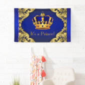 Fancy Prince Royal Blue Gold Crown Baby shower Spandoek (Insitu)