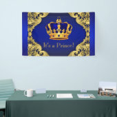 Fancy Prince Royal Blue Gold Crown Baby shower Spandoek (Beurs)