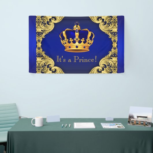 Fancy Prince Royal Blue Gold Crown Baby shower Spandoek (Beurs)
