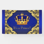 Fancy Prince Royal Blue Gold Crown Baby shower Spandoek (Horizontaal)