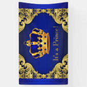 Fancy Prince Royal Blue Gold Crown Baby shower Spandoek (Verticaal)