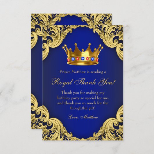 Fancy Prince verjaardagsfeest bedankkaarten Bedankkaart (Voorkant / Achterkant)