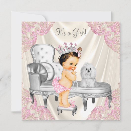 Fancy Princess Baby shower Ivoren Roze Stoel Kaart (Voorkant)