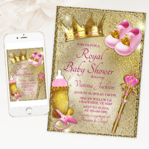 Fancy Princess Pink Gold Baby shower Kaart