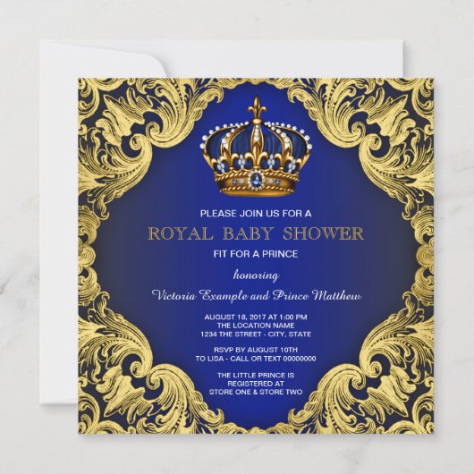 Fancy Prins Boy Baby Shower Uitnodigingen (Achterkant)