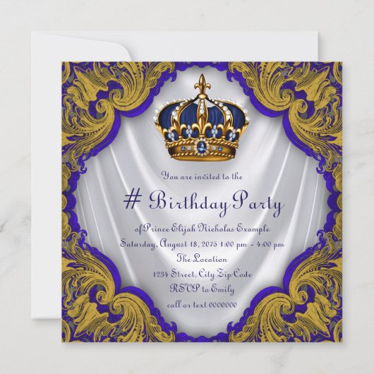 Fancy prins verjaardagsfeestje kaart (Achterkant)