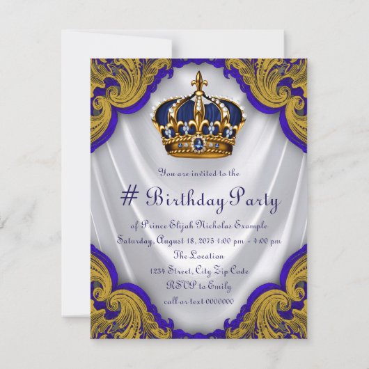 Fancy prins verjaardagsfeestje kaart (Achterkant)