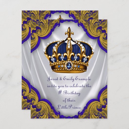 Fancy prins verjaardagsfeestje kaart (Voorkant / Achterkant)