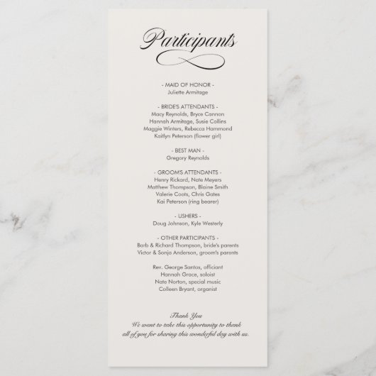 Fancy programma voor de dag van de bruiloft van de programmakaart (Achterkant)