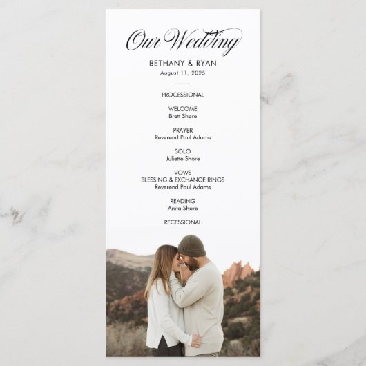 Fancy programma voor de dag van de bruiloft van de programmakaart (Voorkant)