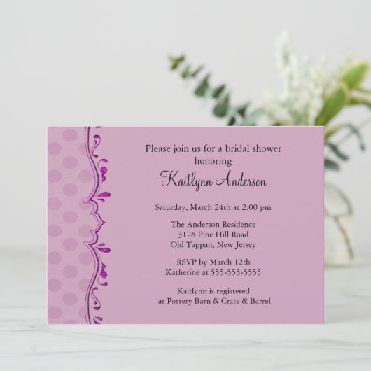 Fancy PurpleTrim Bridal Shower-uitnodiging Kaart (Staand voorkant)