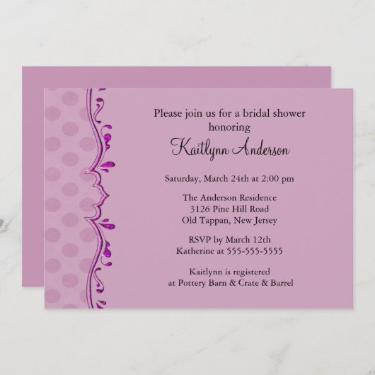 Fancy PurpleTrim Bridal Shower-uitnodiging Kaart (Voorkant / Achterkant)
