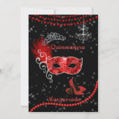 Fancy Quinceanera Red en Silver Masquerade Kaart (Voorkant)