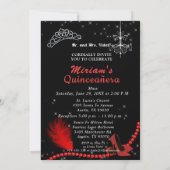 Fancy Quinceanera Red en Silver Masquerade Kaart (Achterkant)