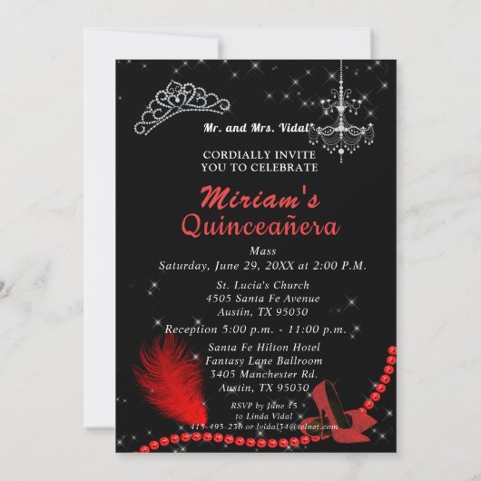 Fancy Quinceanera Red en Silver Masquerade Kaart (Achterkant)