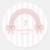 Fancy Rainbow Pink Bows Coquette Verjaardag Ronde Sticker (Voorkant)