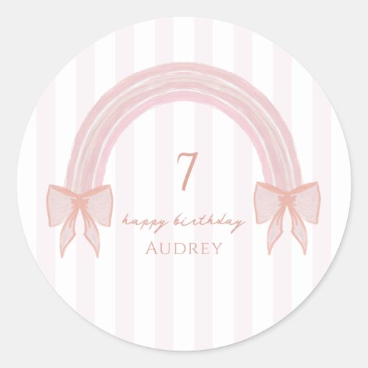 Fancy Rainbow Pink Bows Coquette Verjaardag Ronde Sticker (Voorkant)