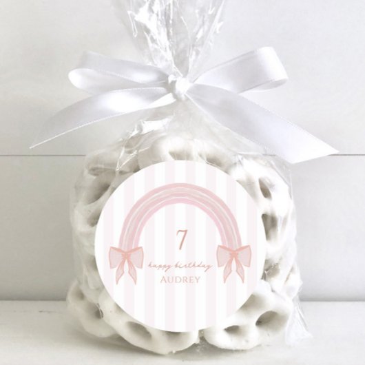 Fancy Rainbow Pink Bows Coquette Verjaardag Ronde Sticker