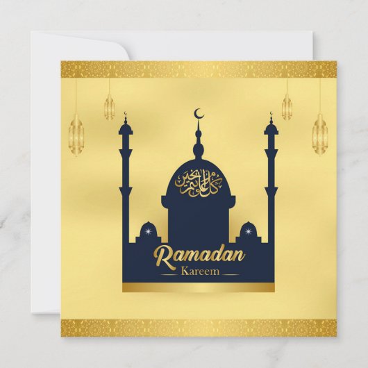 Fancy Ramadan Kareem Arabisch Goud Moslim Vakantie Feestdagenkaart (Voorkant)