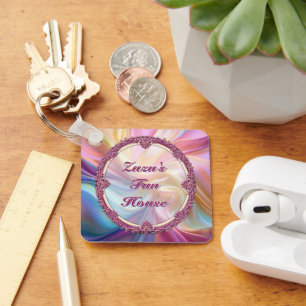 Fancy rand kleurrijke pastel zijde personaliseren sleutelhanger